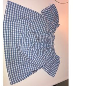 Over the shoulder blue checkered shirt